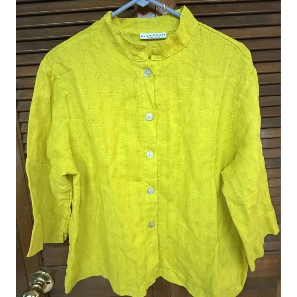 Bryn Walker Linen Button Front Top XL Chartreuse Lagenlook Artsy Cottagecore